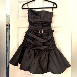 Etsy Johnson Eveni g black dress strapless belted size 4